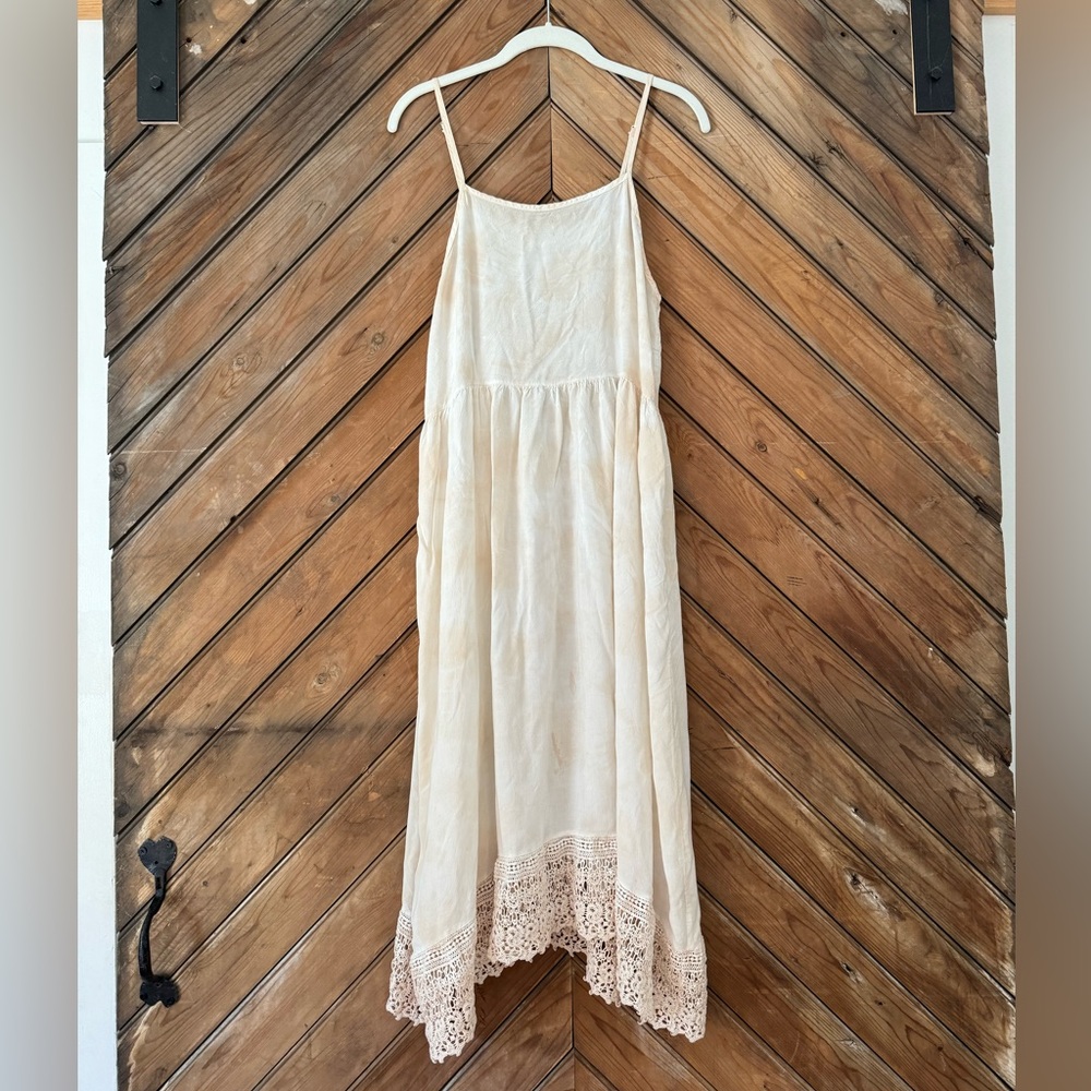 Free People Intimately XS white midi dress lace boho hand tie dyed
